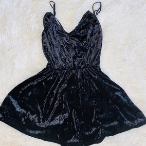 Black velvet open back romper